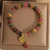 Natural tourmaline jade bracelet, women's niche, light luxury, retro moon rabbit pendant, lucky charm, exquisite jewelry wholesale and consignment gift details Picture